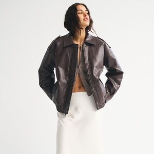 ABERCROMBIE OVERSIZED VEGAN LEATHER BROWN JACKET SZ XS